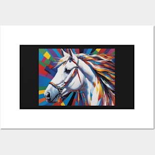 White Horse with abstract background Posters and Art